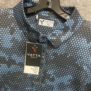 NWT Yatta Golf Polo Shirt Mens XL Hex Camo Blue Black Performance Stretch Casual